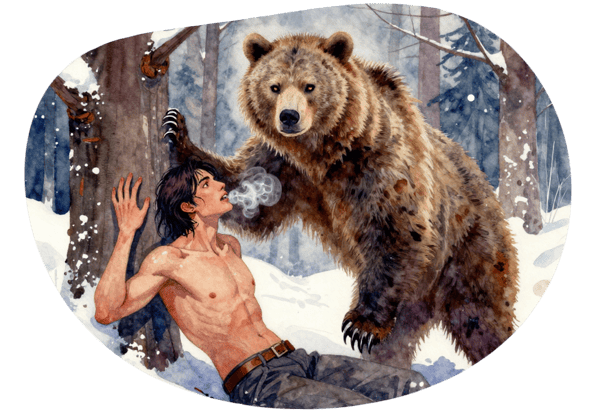 Alpha Werebear's Claim in the Winter Woods date idea illustration