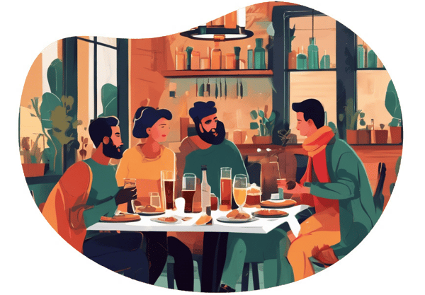 Artisan Brewery Tasting and Catching-up Dinner date idea illustration