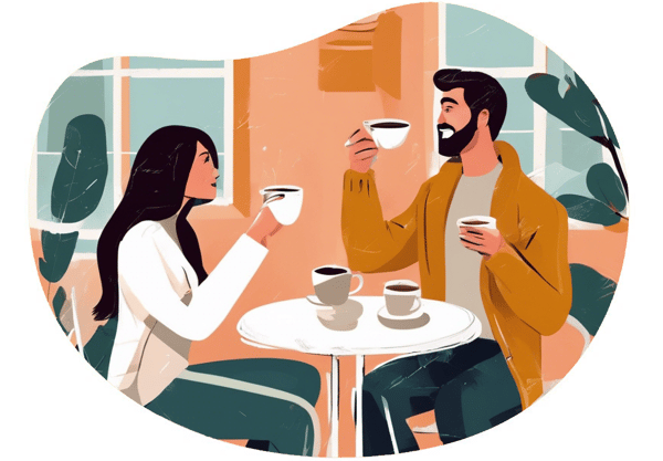 ASL Learning and Romantic Coffee Date date idea illustration