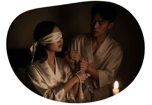 Blindfolded Surrender: A Husband's Daring Fantasy date idea illustration