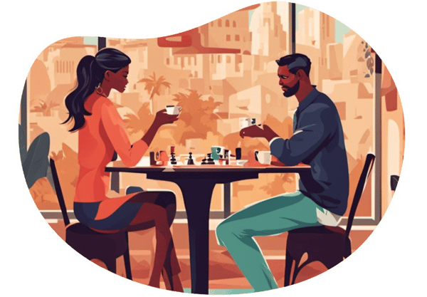Board Game Night at Small World Coffee date idea illustration