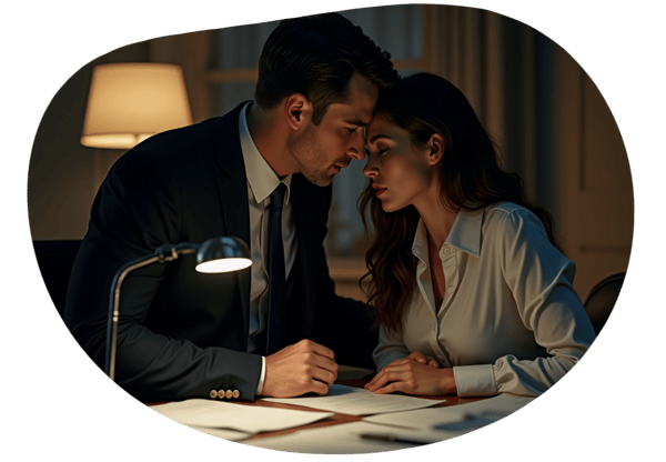 Boss and Secretary: Power Play in the Office date idea illustration