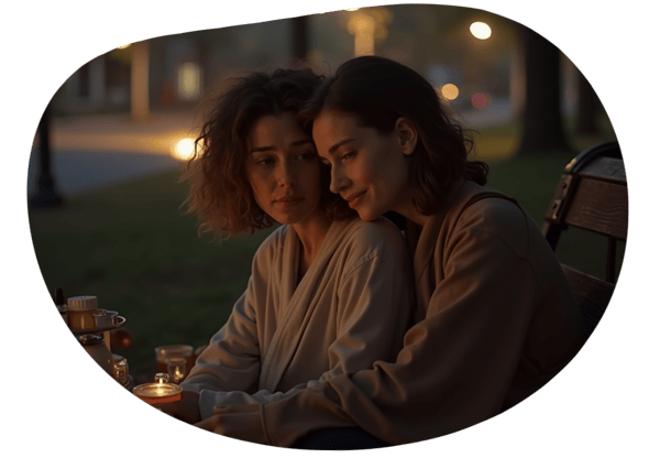 Caring for the Lonely Girl: A Lesbian Couple's Embrace date idea illustration