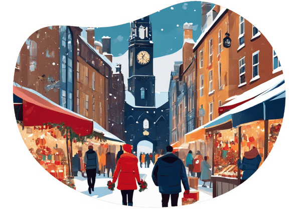 Christmas Market Stroll and Festive Dinner date idea illustration