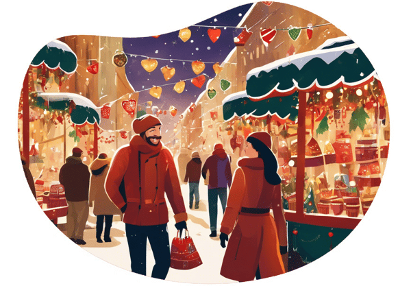 Christmas Market Strolling in Budapest date idea illustration