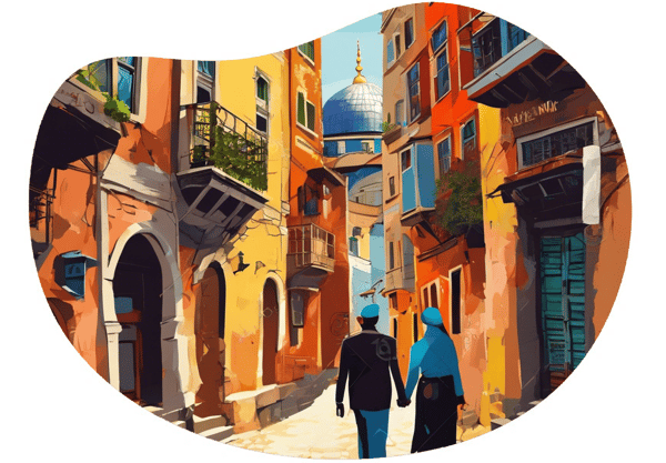Contemplative Walk Through Istanbul's Historic Streets date idea illustration
