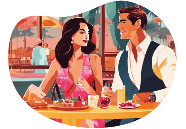 Corporate Charms and Sunset Promenades date idea illustration