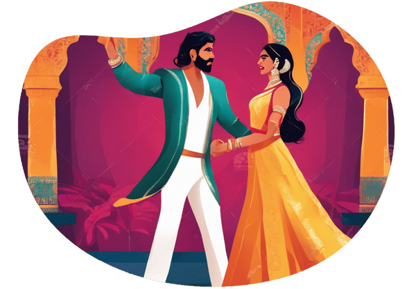 Cozy Bollywood Romance date idea illustration