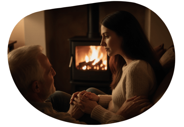 Cozy Firelit Passion date idea illustration