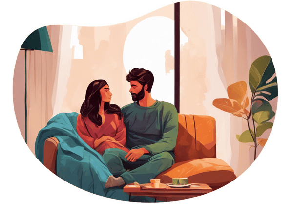 Cozy Home Movie Night date idea illustration