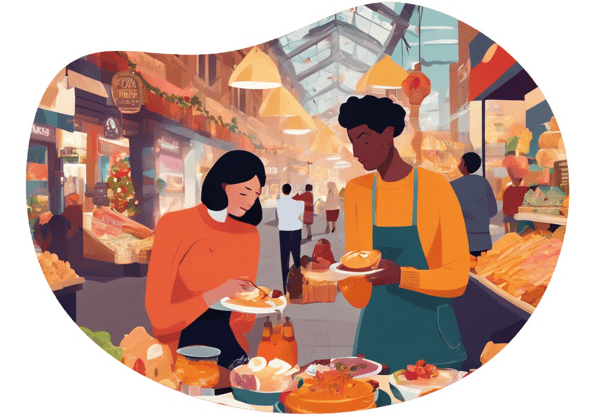 Dine in a Festive London Market date idea illustration
