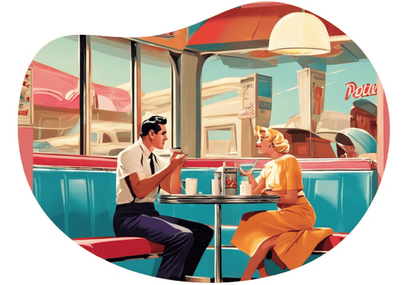 Diner Delights: A Flirtatious Waitress and Customer Encounter date idea illustration