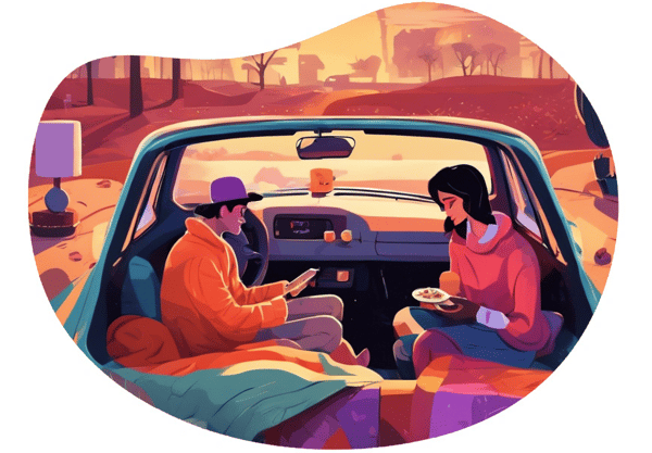 Dreamy Car Picnic on New Year's Eve date idea illustration