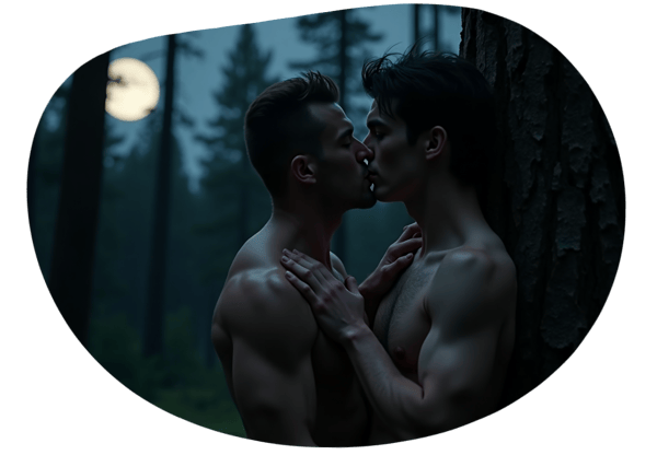 Encontro Sob a Lua Cheia: Lobisomem e Vampiro na Floresta date idea illustration