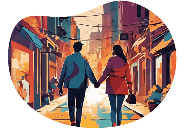 Evening Stroll Through Blloku District in December date idea illustration