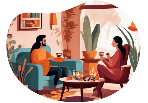 Fireside Cocoa and Board Games date idea illustration