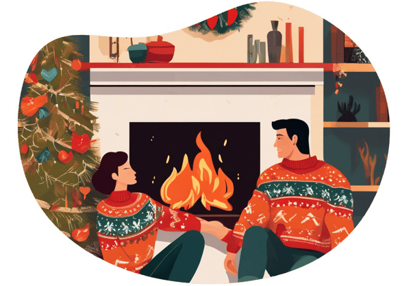 Holiday Romance By The Fireplace date idea illustration