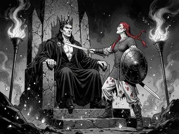 Flux 2 Turbo — The Shieldmaiden and the Dark Lord — Noir Comic