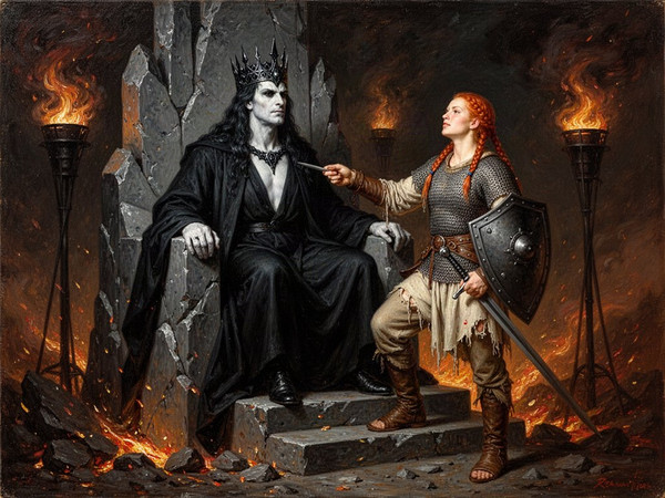 Flux 2 Turbo — The Shieldmaiden and the Dark Lord — Oil Painting