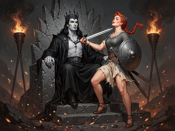 Flux 2 Turbo — The Shieldmaiden and the Dark Lord — Pin-Up