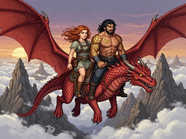 Flux 2 Turbo — Dragonrider at Dawn — Pixel Art