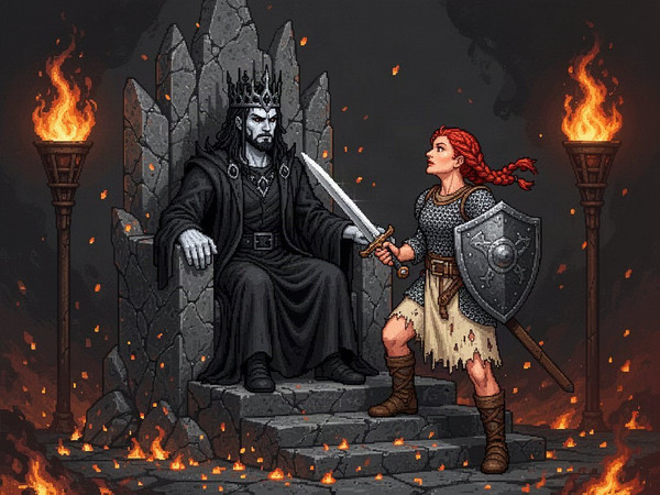 Flux 2 Turbo — The Shieldmaiden and the Dark Lord — Pixel Art