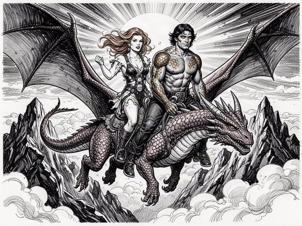 Flux 2 Turbo — Dragonrider at Dawn — Pulp Ink