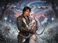 Flux 2 Turbo — Fantasy Romance in the Whispering Grove — Retro Sci-Fi