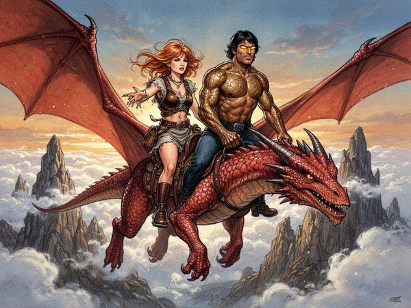 Flux 2 Turbo — Dragonrider at Dawn — Retro Sci-Fi