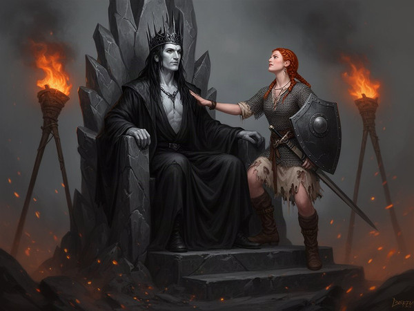 Flux 2 Dev — The Shieldmaiden and the Dark Lord — Digital Art