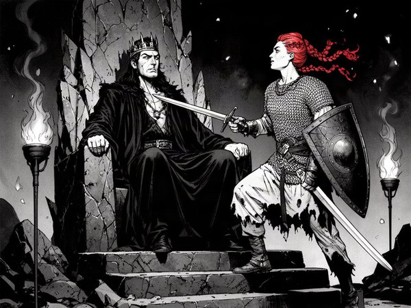 Flux 2 Dev — The Shieldmaiden and the Dark Lord — Noir Comic