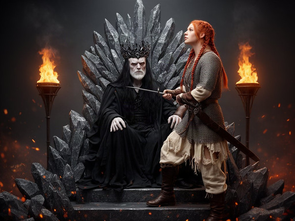 Flux 2 Dev — The Shieldmaiden and the Dark Lord — Photorealistic