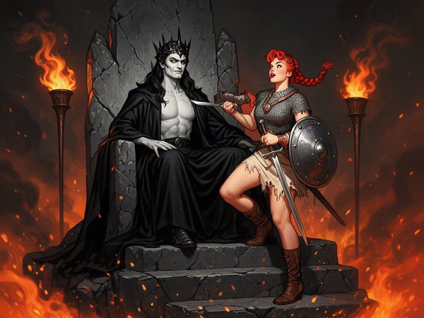 Flux 2 Dev — The Shieldmaiden and the Dark Lord — Pin-Up