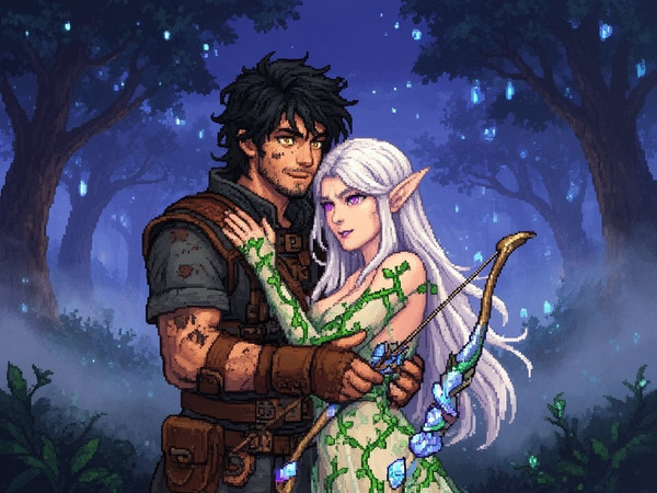 Flux 2 Dev — Fantasy Romance in the Whispering Grove — Pixel Art