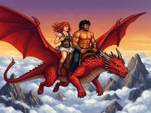 Flux 2 Dev — Dragonrider at Dawn — Pixel Art