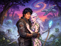 Flux 2 Dev generated image for Fantasy Romance in the Whispering Grove - Retro Sci-Fi