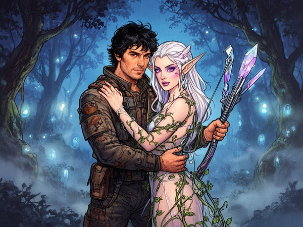 Flux 2 Dev — Fantasy Romance in the Whispering Grove — Retro Sci-Fi