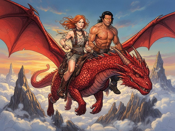 Flux 2 Dev — Dragonrider at Dawn — Retro Sci-Fi