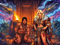 Flux 2 Dev generated image for Tribal Guardian's Desire - Retro Sci-Fi