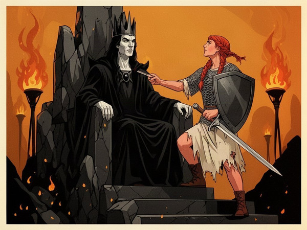 Flux 2 Dev — The Shieldmaiden and the Dark Lord — Vintage Poster