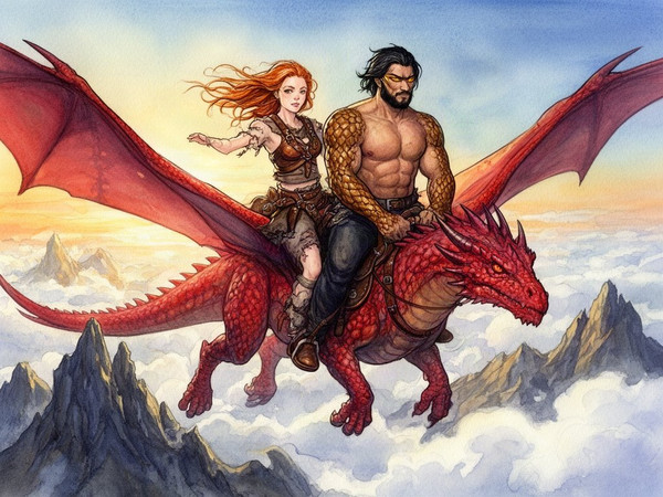 Flux 2 Dev — Dragonrider at Dawn — Watercolor
