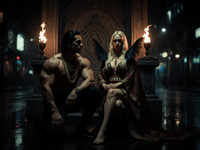 Flux Krea generated image for Tribal Guardian's Desire - Neo Noir