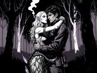Flux Krea generated image for Fantasy Romance in the Whispering Grove - Noir Comic