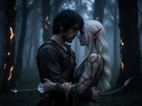 Flux Krea generated image for Fantasy Romance in the Whispering Grove - Photorealistic