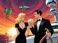 Flux Krea generated image for Luxury Yacht Romance - Retro Sci-Fi