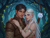 HiDream I1 Dev generated image for Fantasy Romance in the Whispering Grove - Digital Art