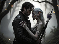 HiDream I1 Dev generated image for Fantasy Romance in the Whispering Grove - Film Noir