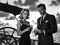 HiDream I1 Dev generated image for Luxury Yacht Romance - Film Noir