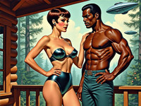 HiDream I1 Dev generated image for Cabin in the Woods - Retro Sci-Fi