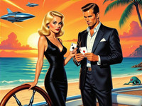 HiDream I1 Dev generated image for Luxury Yacht Romance - Retro Sci-Fi
